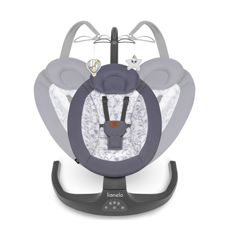 Lionelo - Columpio para bebé con melodía RALF 4xAA gris/blanco + mando a distancia