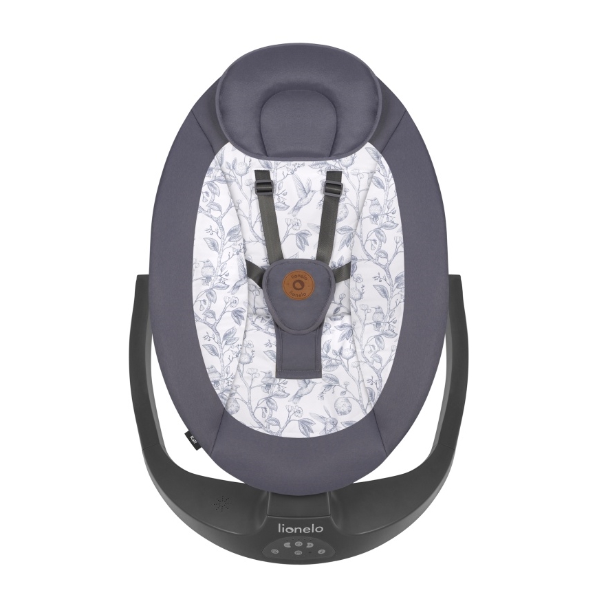 Lionelo - Columpio para bebé con melodía RALF 4xAA gris/blanco + mando a distancia