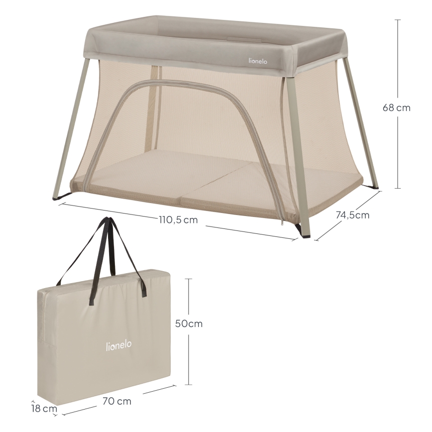 Lionelo - Cuna de viaje 3 en 1 ALICE Beige Oliva