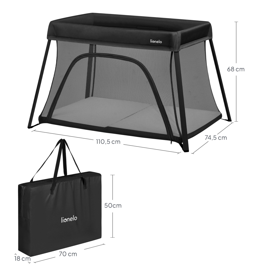 Lionelo - Cuna de viaje 3 en 1 ALICE Negra