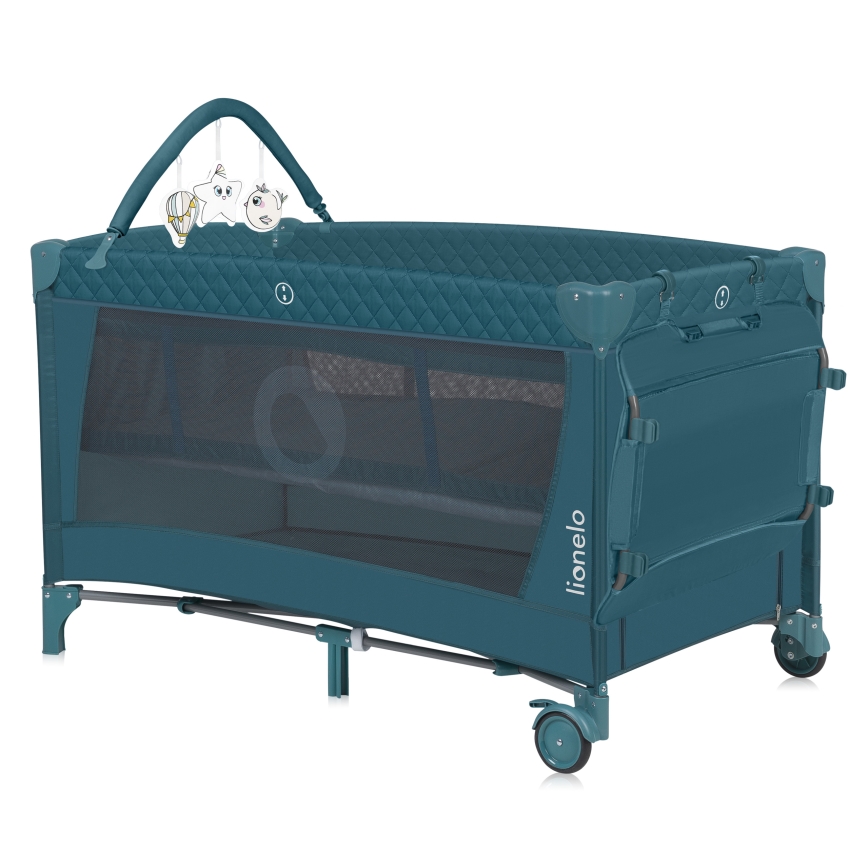 Lionelo - Cuna de viaje FLOWER Verde Turquesa