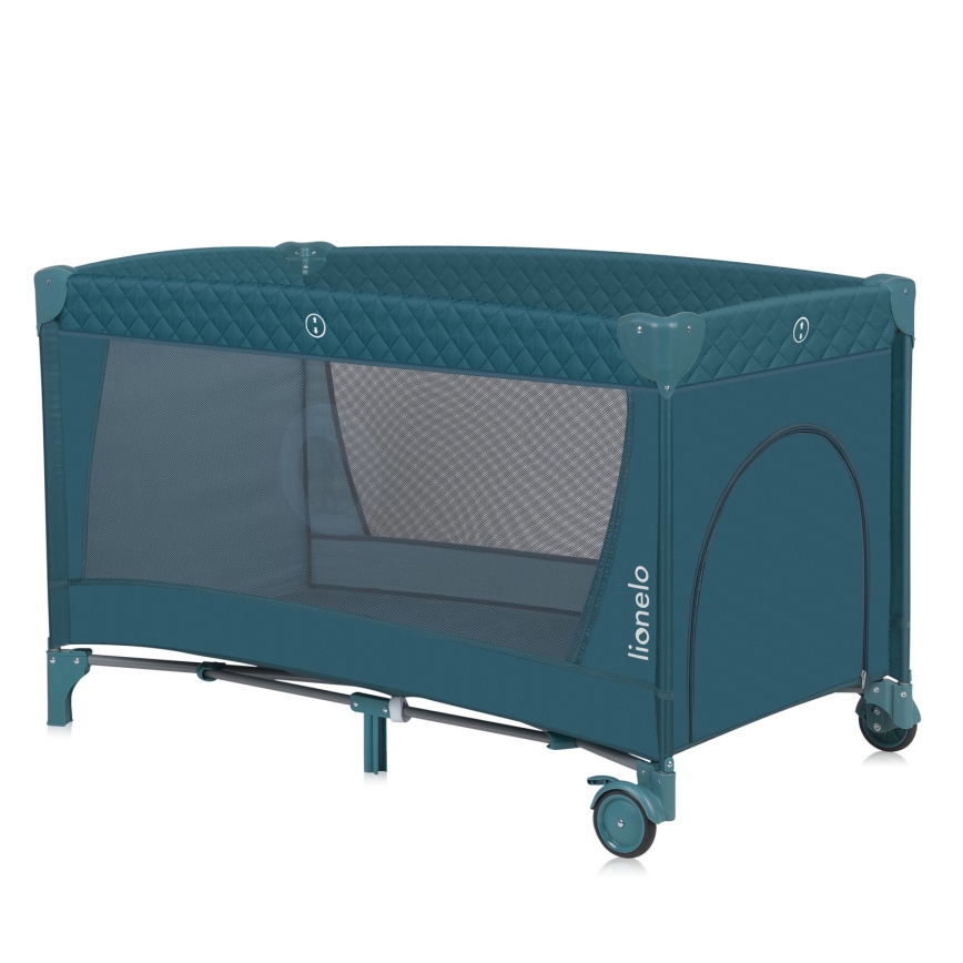 Lionelo - Cuna de viaje FLOWER Verde Turquesa