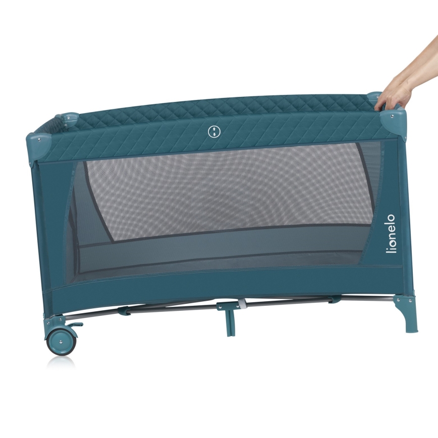 Lionelo - Cuna de viaje FLOWER Verde Turquesa