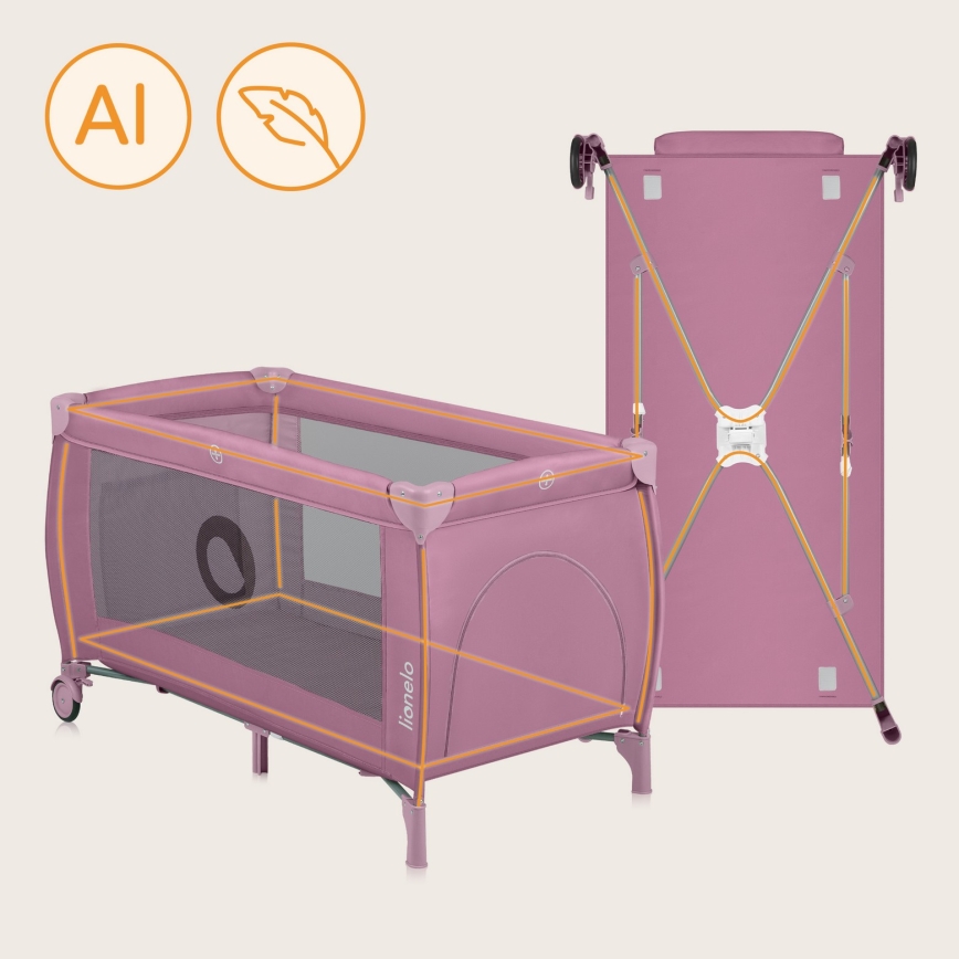 Lionelo - Cuna de viaje STEFI PLUS Pink Magnolia