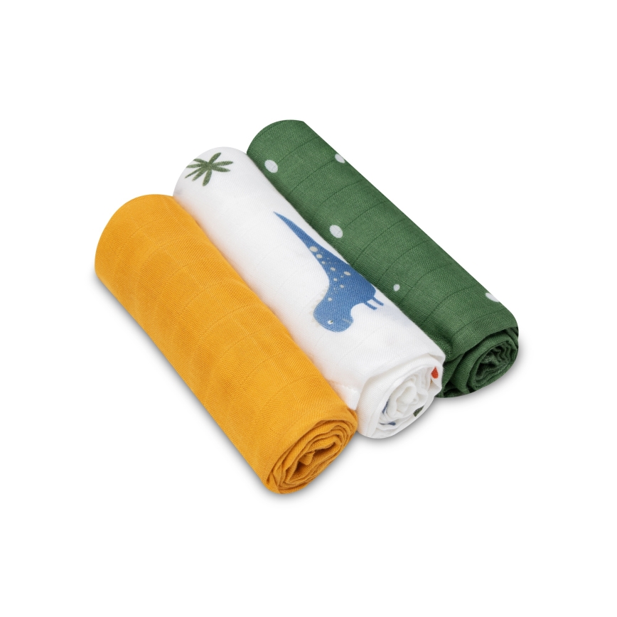 Lionelo - Juego de 3 muselinas de bambú BAMBOO SET 70x70 cm Dino