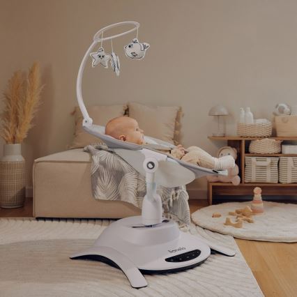 Lionelo - Columpio infantil con melodía 2 en 1 BELLA 4xAA Grey Concrete + mando a distancia