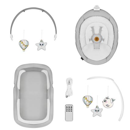Lionelo - Columpio infantil con melodía 2 en 1 BELLA 4xAA Grey Concrete + mando a distancia