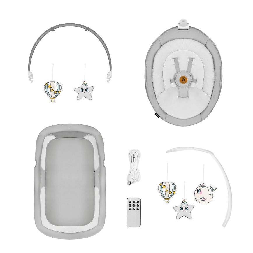 Lionelo - Columpio infantil con melodía 2 en 1 BELLA 4xAA Grey Concrete + mando a distancia