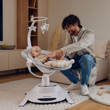 Lionelo - Mecedora infantil con melodía BELLA Grey Concrete + mando a distancia
