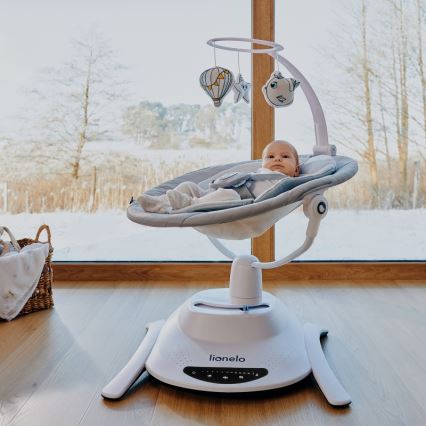 Lionelo - Mecedora infantil con melodía BELLA Grey Concrete + mando a distancia