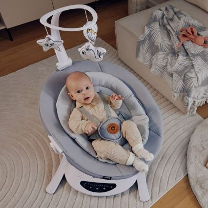 Lionelo - Mecedora infantil con melodía BELLA Grey Concrete + mando a distancia