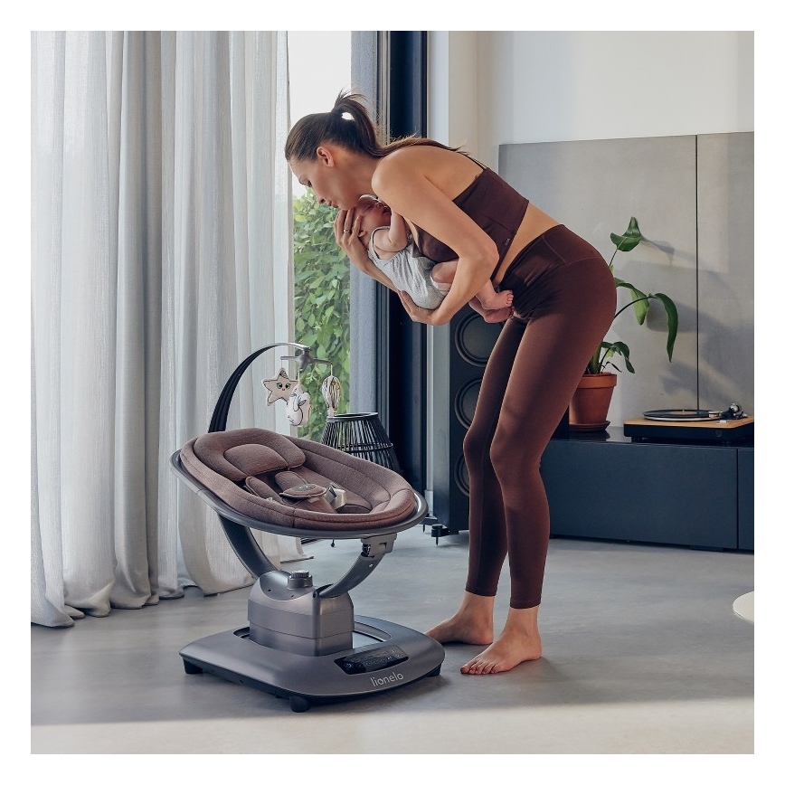 Lionelo - Mecedora infantil con melodía BLOSSOM Pink Mauve + control remoto