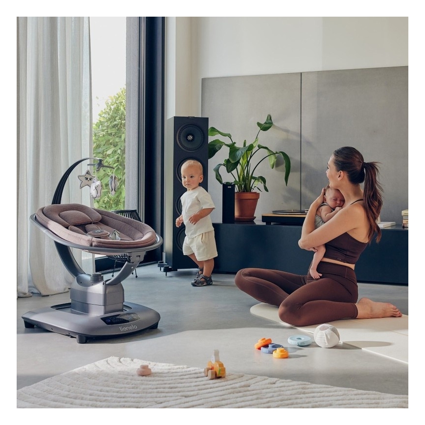 Lionelo - Mecedora infantil con melodía BLOSSOM Pink Mauve + control remoto