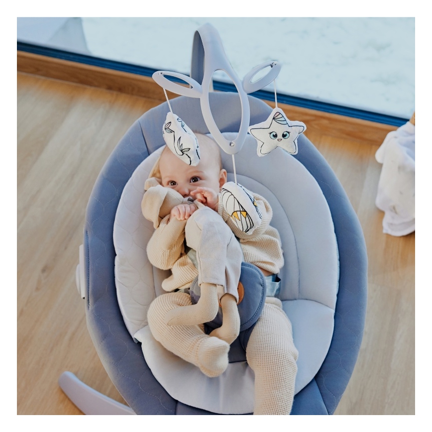 Lionelo - Mecedora infantil con melodía MELL Grey Stone 4xAA + control remoto