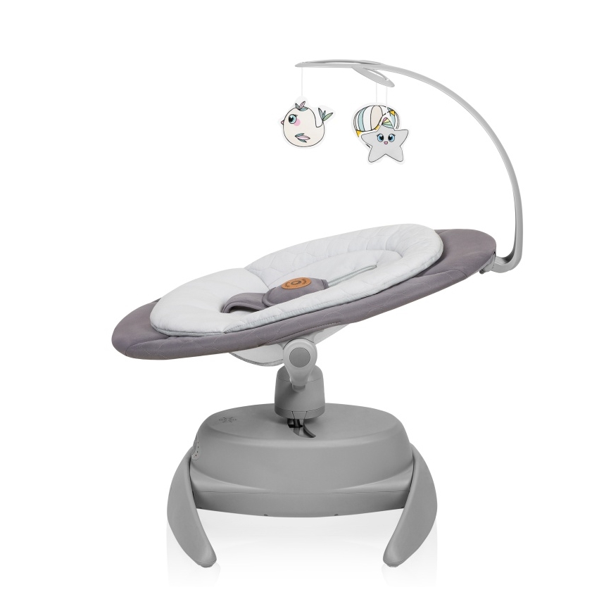 Lionelo - Mecedora infantil con melodía MELL Grey Stone 4xAA + control remoto