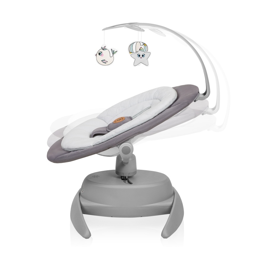 Lionelo - Mecedora infantil con melodía MELL Grey Stone 4xAA + control remoto
