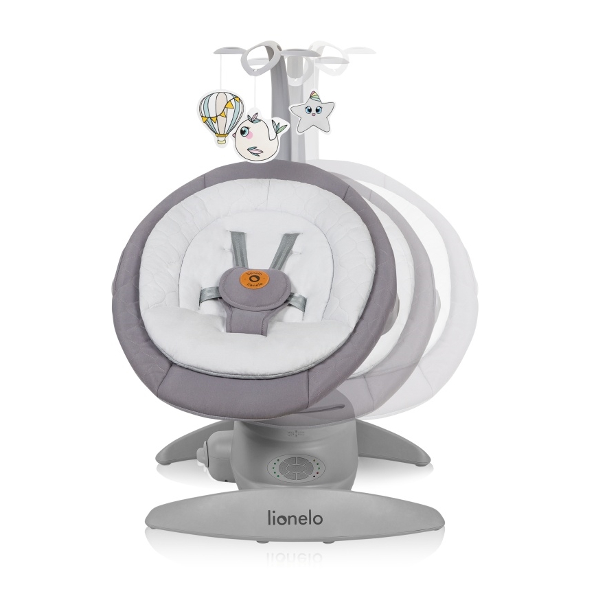 Lionelo - Mecedora infantil con melodía MELL Grey Stone 4xAA + control remoto