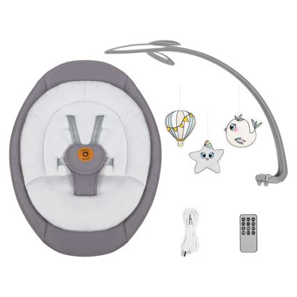 Lionelo - Mecedora infantil con melodía MELL Grey Stone 4xAA + control remoto