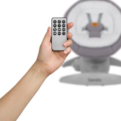 Lionelo - Mecedora infantil con melodía MELL Grey Stone 4xAA + control remoto