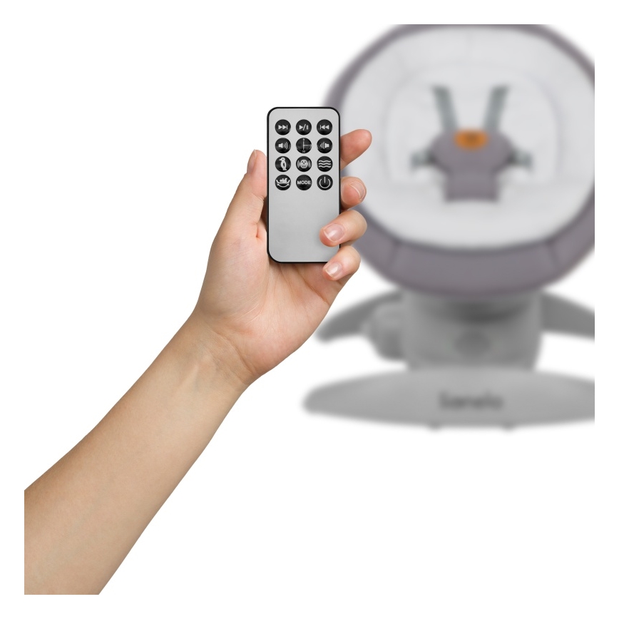 Lionelo - Mecedora infantil con melodía MELL Grey Stone 4xAA + control remoto