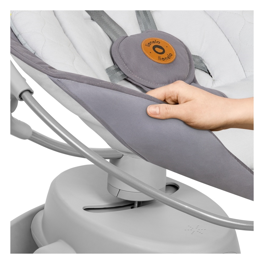 Lionelo - Mecedora infantil con melodía MELL Grey Stone 4xAA + control remoto
