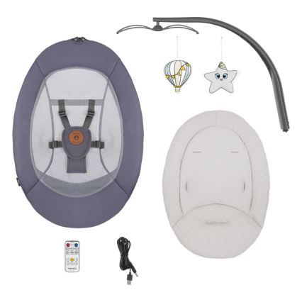 Lionelo - Mecedora infantil con melodía RALF 4xAA Gris Grafito + mando a distancia