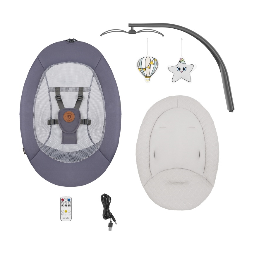 Lionelo - Mecedora infantil con melodía RALF 4xAA Gris Grafito + mando a distancia