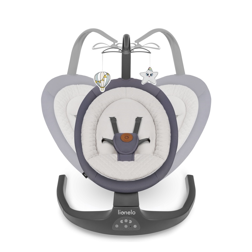 Lionelo - Mecedora infantil con melodía RALF 4xAA Gris Grafito + mando a distancia