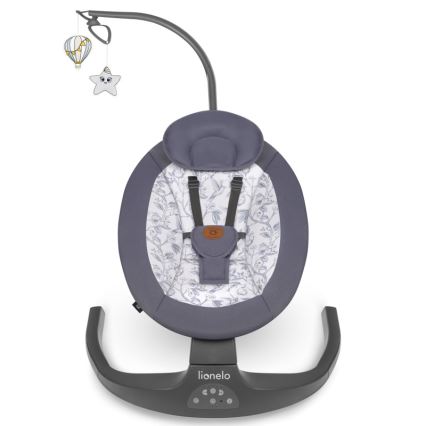 Lionelo - Mecedora infantil con melodía RALF 4xAA gris y blanco + mando a distancia