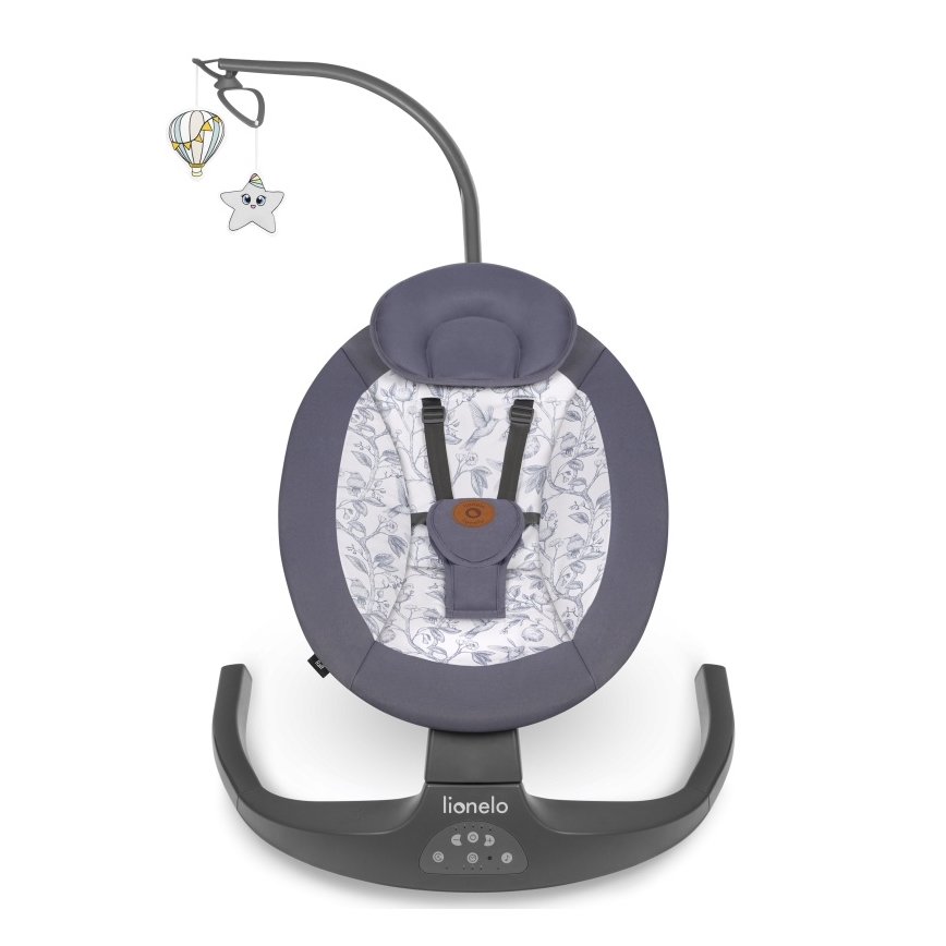 Lionelo - Mecedora infantil con melodía RALF 4xAA gris y blanco + mando a distancia