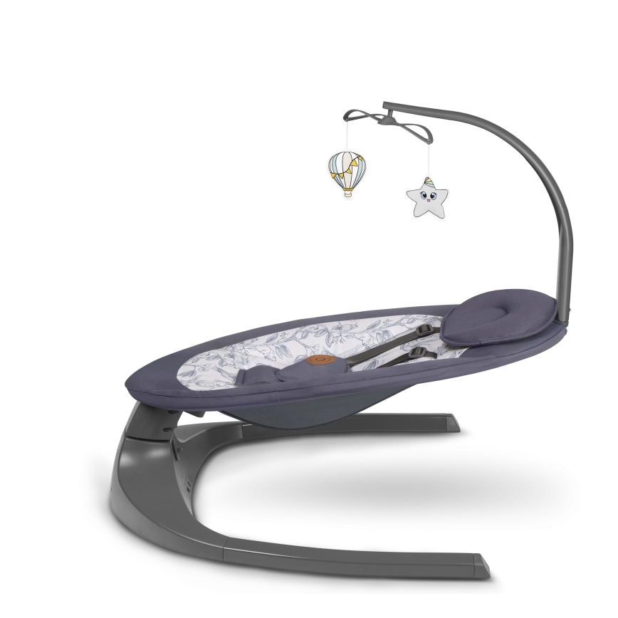 Lionelo - Mecedora infantil con melodía RALF 4xAA gris y blanco + mando a distancia