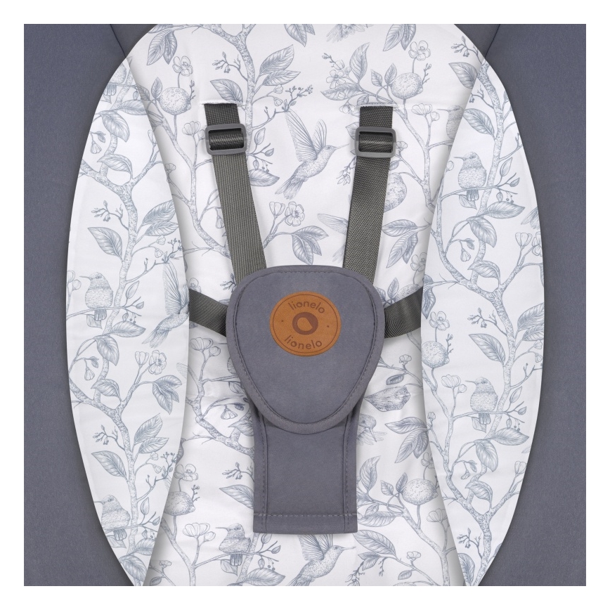 Lionelo - Mecedora infantil con melodía RALF 4xAA gris y blanco + mando a distancia