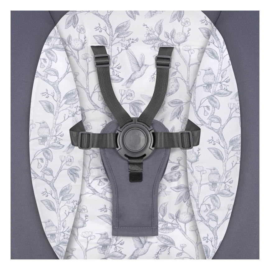 Lionelo - Mecedora infantil con melodía RALF 4xAA gris y blanco + mando a distancia