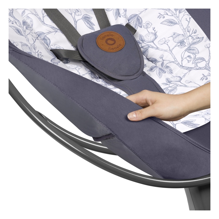 Lionelo - Mecedora infantil con melodía RALF 4xAA gris y blanco + mando a distancia