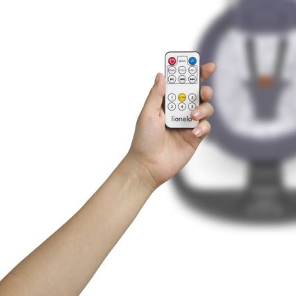 Lionelo - Mecedora infantil con melodía RALF 4xAA gris y blanco + mando a distancia