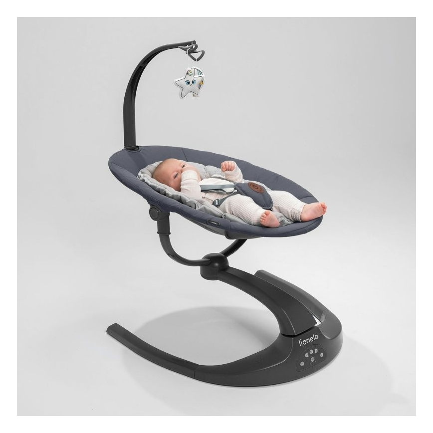 Lionelo - Mecedora infantil con melodía RINA 4xAA Gris Concreto + control remoto