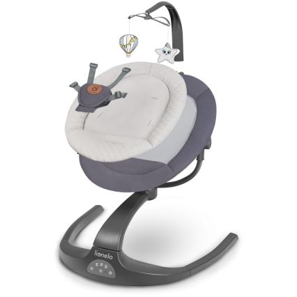 Lionelo - Mecedora infantil con melodía RINA 4xAA Gris Concreto + control remoto