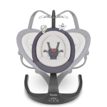 Lionelo - Mecedora infantil con melodía RINA 4xAA Gris Concreto + control remoto
