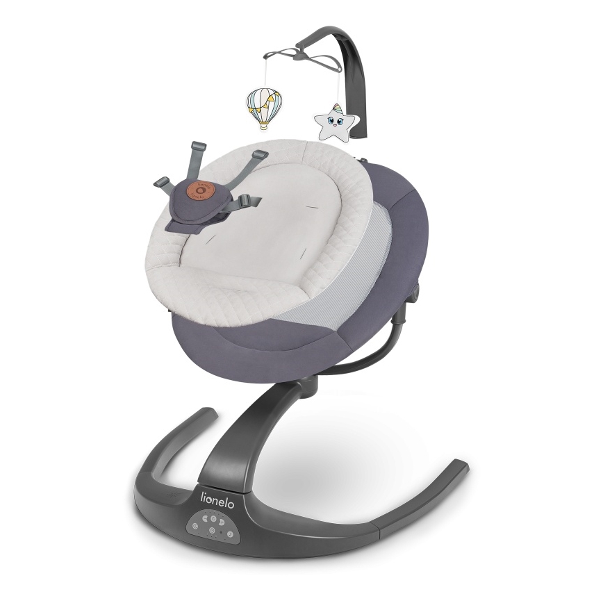 Lionelo - Mecedora infantil con melodía RINA 4xAA Gris hormigón + mando a distancia
