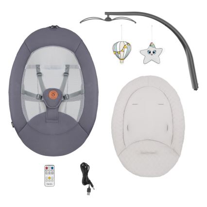 Lionelo - Mecedora infantil con melodía RINA 4xAA Gris hormigón + mando a distancia