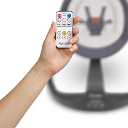 Lionelo - Mecedora infantil con melodía RINA 4xAA Gris hormigón + mando a distancia