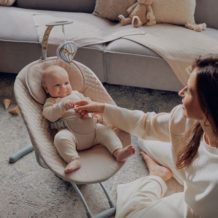 Lionelo - Mecedora infantil con melodía RIO 4xC Beige Latte + mando a distancia