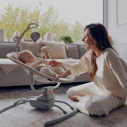 Lionelo - Mecedora infantil con melodía RIO 4xC Beige Latte + mando a distancia