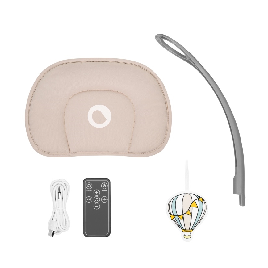 Lionelo - Mecedora infantil con melodía RIO 4xC Beige Latte + mando a distancia