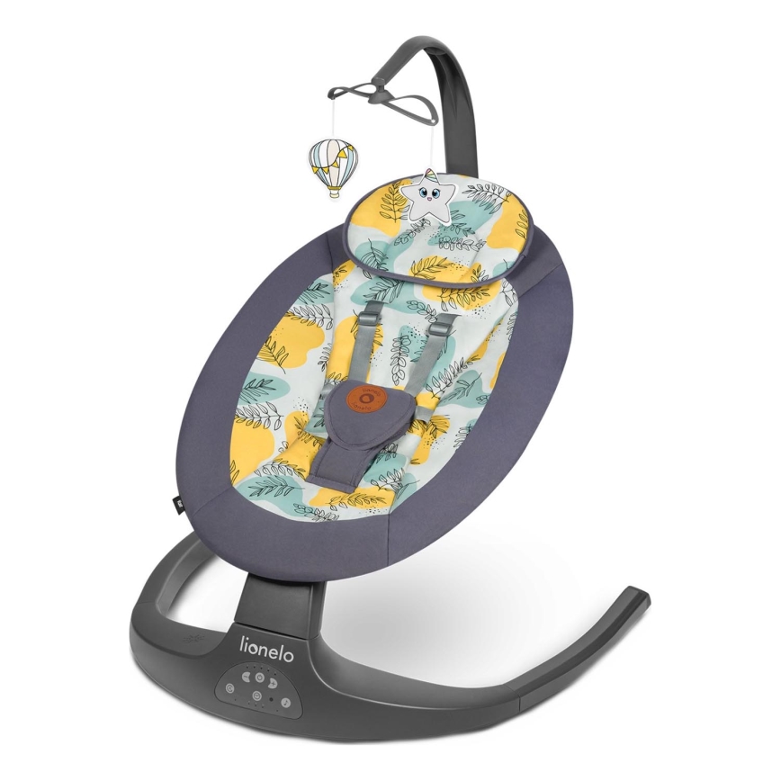Lionelo - Mecedora infantil con melodías RALF 4xAA Gris Hormigón + mando a distancia