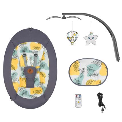 Lionelo - Mecedora infantil con melodías RALF 4xAA Gris Hormigón + mando a distancia