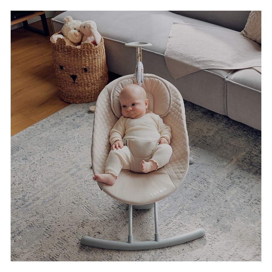 Lionelo - Mecedora musical para bebés RIO 4xC Beige Latte + control remoto