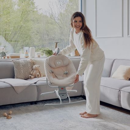 Lionelo - Mecedora musical para bebés RIO 4xC Beige Latte + control remoto