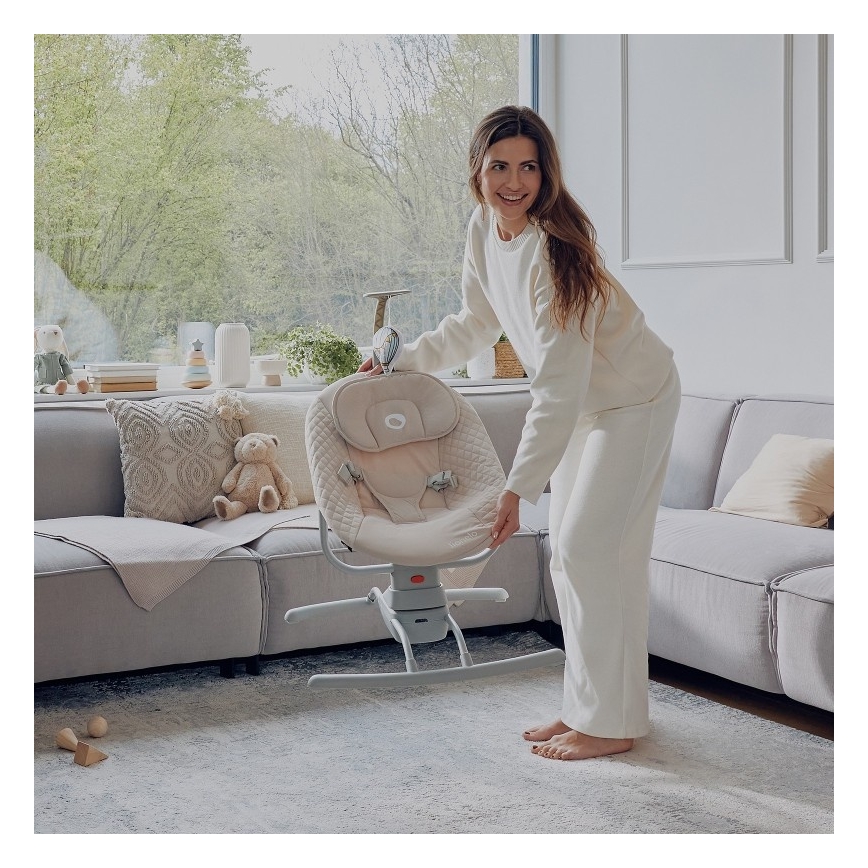 Lionelo - Mecedora musical para bebés RIO 4xC Beige Latte + control remoto
