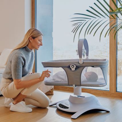 Lionelo - Mecedora para bebé con melodía 2 en 1 BELLA 4xAA Gris Hormigón + control remoto